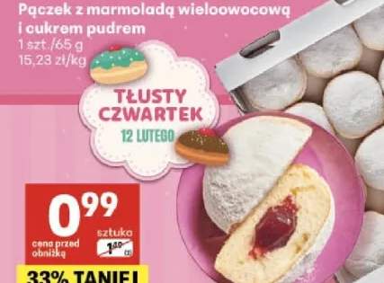 Pączek z marmoladą wieloowocową i cukrem pudrem