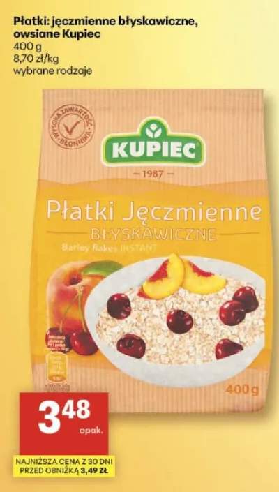 Płatki jęczmierne błyskawiczne, owsiane wybrane rodzaje