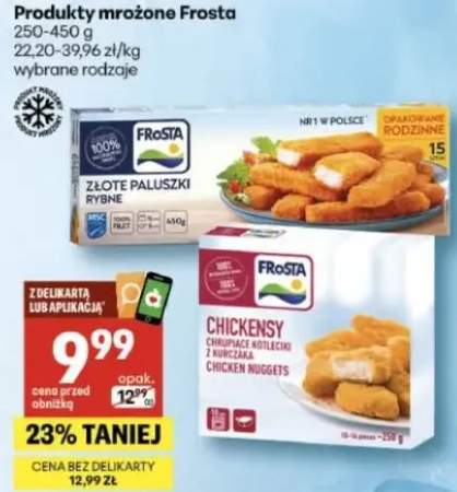 Produkty mרożone złote paluszki rybne, chickensy wybrane rodzaje