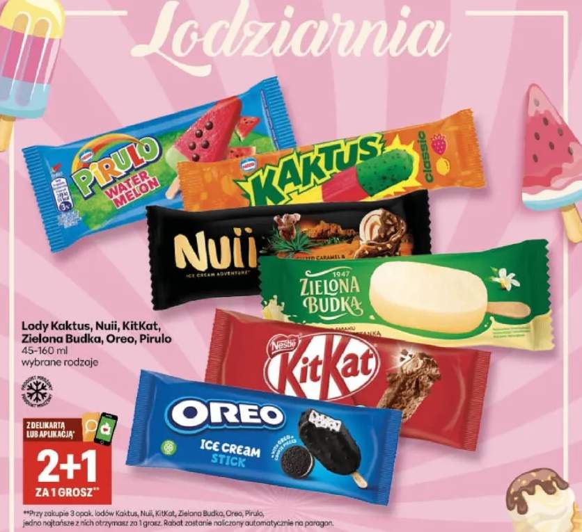 Lody Kaktus, Nuii, KitKat, Zielona Budka, Oreo, Pirulo wybrane rodzaje