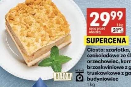 Ciasto szarlotka, chałwowe, czekoladowe ze śliwką, orzechowiec, karmelotka, brzoskwiniowe z galaretką, truskawkowe z galaretką, budyniowiec