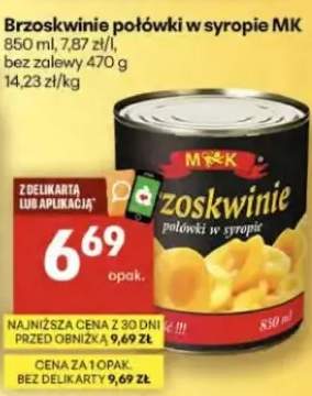 Brzoskwinie połówki w syropie bez zalewy