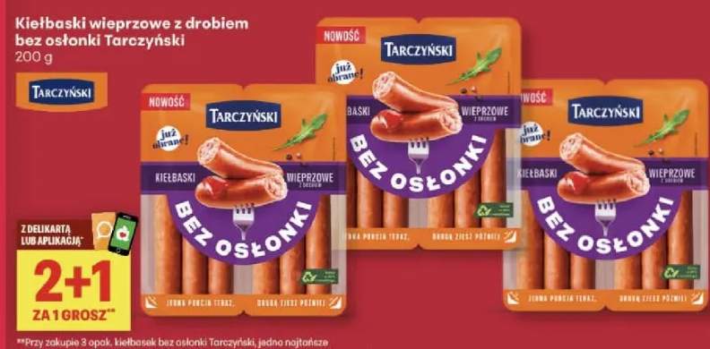 Kiełbaski wieprzowe z drobiem bez osłonki Tarczyński