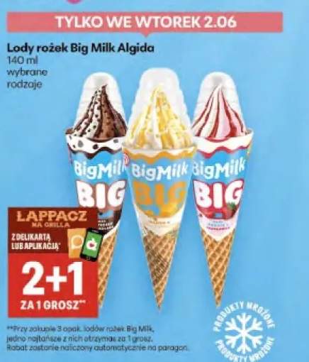 Lody rożek Big Milk Algida czekoladowe
