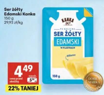 Ser żółty Edamski w plastrach Kanka