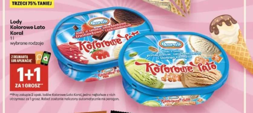 Lody Kolorowe Lato Koral o smaku pistacjowym śmietankowym i słonego karmelu