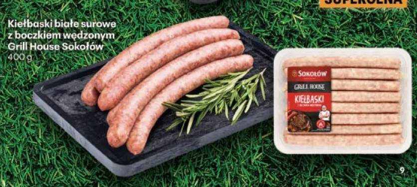 Kiełbaski białe surowe z boczkiem wędzonym Sokołów Grill House