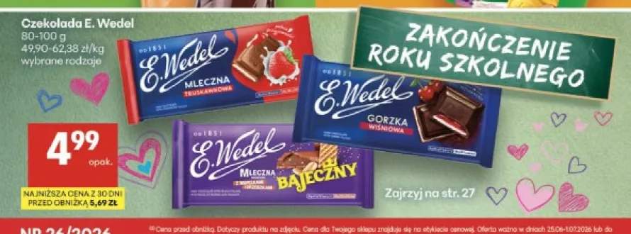 Czekolada mleczna truskawkowa E. Wedel +2 warianty
