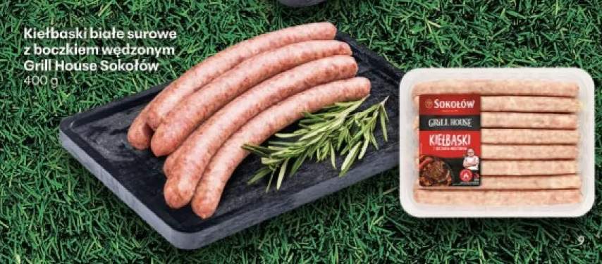 Kiełbaski białe surowe z boczkiem wędzonym Sokołów Grill House