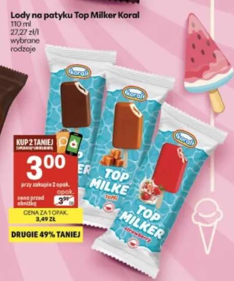 Lody na patyku Top Milker toffi Koral +2 warianty