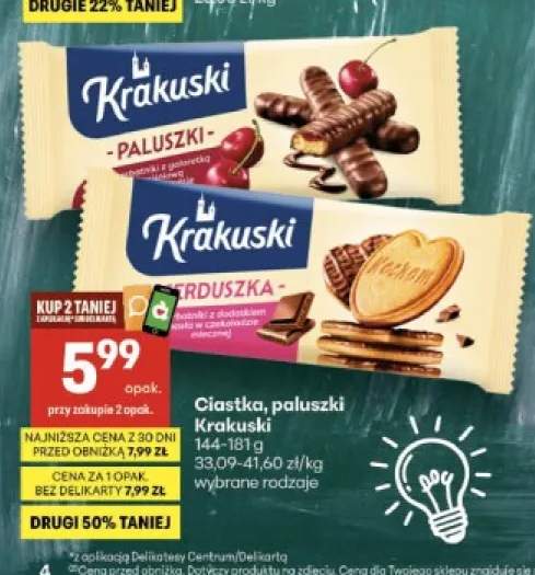 Herbatniki paluszki z galaretką wiśniową w czekoladzie Krakuski +1 wariant