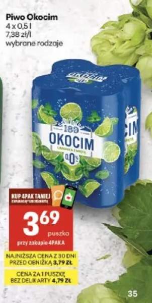 Piwo bezalkoholowe Okocim Limonka z miętą 4-pak 500 ml