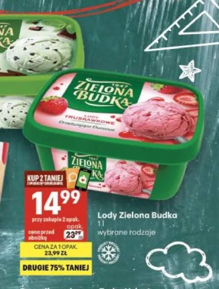 Lody Zielona Budka o smaku miętowym z płatkami czekolady +1 wariant