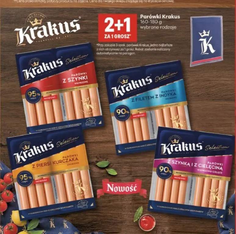 Parówki Krakus Selection z szynki +3 warianty