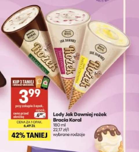 Lody Jak Dawniej rożek śmietankowy z wiśniami Bracia Koral +2 warianty
