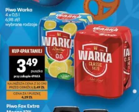 Piwo bezalkoholowe Warka Radler Cytryna 4-pak +1 wariant