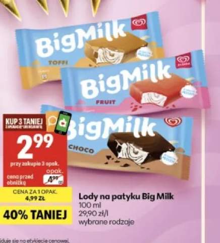 Lody na patyku Big Milk Toffi +2 warianty
