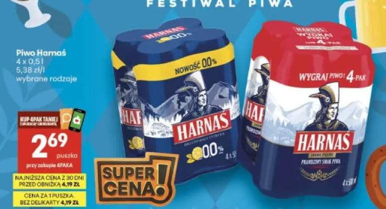 Piwo bezalkoholowe Harnaś Orzeźwiająca Cytryna 4-pak 500 ml +1 wariant