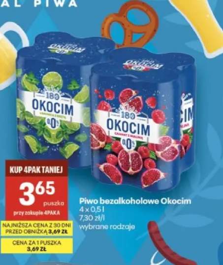 Piwo bezalkoholowe Okocim Granat z maliną 4-pak 500 ml +1 wariant