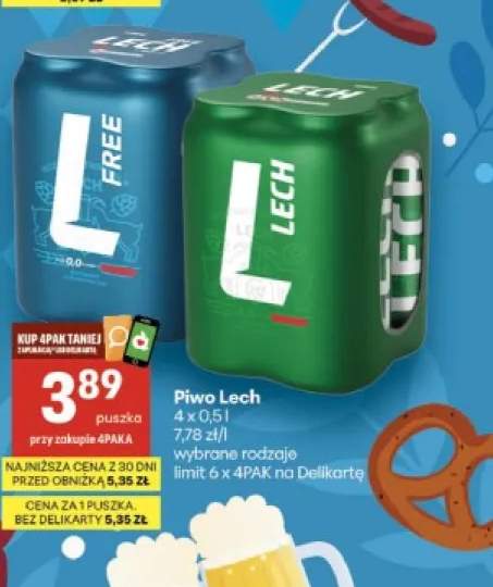 Piwo bezalkoholowe Lech 4-pak 500 ml +1 wariant
