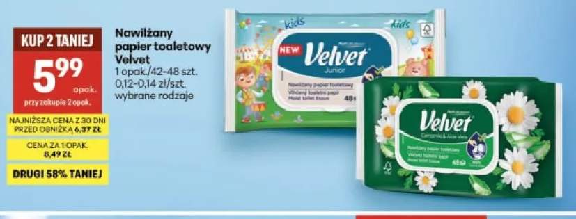 Nawilżany papier toaletowy Velvet Junior +1 wariant